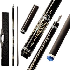 Jflowers 58" Golden Armor Carbon Fiber Pool Cue Stick for Adults, Professional Butt Abalone and Shell Inlay Handmade 12.5mm Low Deflection Billiard Cue Stick Case Set Great for Club, House Bar