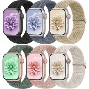 6 عبوات من الأربطة الحلقية المنفردة المضفرة المتوافقة مع سوار ساعة Apple 38 40 مم 41 مم 42 مم 44 مم 45 مم 46 مم 49 مم للنساء والرجال، أشرطة نايلون مرنة قابلة للتعديل لسلسلة iWatch 10 SE 9 8 7 6 5 4 3 Ultra