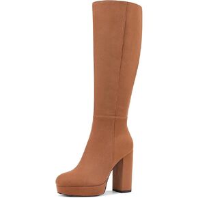 Knee High Platform Boots for Women Chunky Heel Round Toe Side Zipper Design Tall Boots for Fall Winter