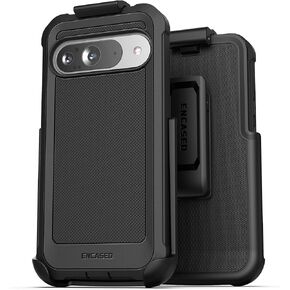 Encased Belt Case for Google Pixel 9 Pro XL (6.8") with Holster Clip (Falcon Shield) Ultra Protective Dual-Layer Cover with Tempered Glass Screen Protector (Black)