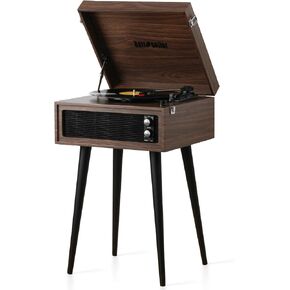 Turntable with Stand, 3 Speed Record Player with Built-in Speakers and Removable Legs, Bluetooth USB Recorder Aux-in, Wood (Espresso)