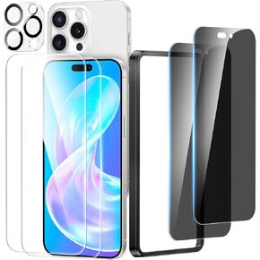 Meifigno 4 Pack for iPhone 16 Pro Screen Protector [2X HD Clear + 2X Privacy] with 1X Camera Lens Protector, 9H Hardness Shatterproof, Case Friendly for iPhone 16 Pro Tempered Glass Film (6.3 inch)