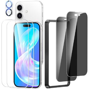 Meifigno 4 Pack for iPhone 16 Pro Screen Protector [2X HD Clear + 2X Privacy] with 1X Camera Lens Protector, 9H Hardness Shatterproof, Case Friendly for iPhone 16 Pro Tempered Glass Film (6.3 inch)