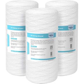 Membrane Solutions 5 Micron 10"x4.5" String Wound Whole House Water Filter Replacement Cartridge Universal Sediment Filters for Well Water - 4 Pack