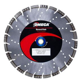 Omega 14-Inch All Cut Diamond Blade, Wet/Dry Use, 10mm Segment with Undercutting, Laser Welded, for Asphalt, Block, Hard Brick, Concrete, Reinforced Concrete, Fieldstones