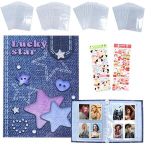 A5 Binder Photo Album with 25Pcs Inner Pages, Photocard Album with 4 Kind of Different Inner Page 6 Ring Photocard Binder Card Protectors Pages 17.8 * 3.6 * 23.5cm (Cow Star)