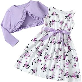 Girl Dresses with Cardigan Spaghetti Straps 2 Piece Fall Outfits Set for 5-14T