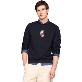Tommy Hilfiger Men's Medium Weight Crewneck Sweatshirt with Vertical Embroidered Flag Logo