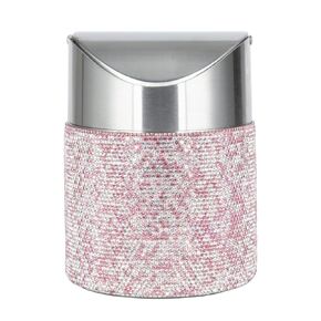KEYPOWER Bling Rhinestone Mini Trash Can Tiny Waste Can with Swing Lid Stainless Steel,Suitable for Countertop,Car,Table Desk(White)