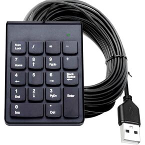 Slim USB 2.0 A Number Pad 20FT, KAYPad, Mechanical USB Wired Numeric Keypad with Blue LED Backlit 22 Key Numpad for Laptop Desktop Computer PC Black