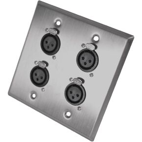 Seismic Audio Speakers Stainless Steel Wall Plate - 2 Gang with 4 XLR Female Connectors in Kuwait