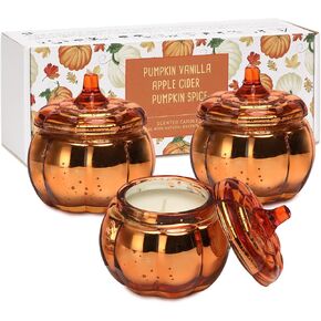 Pumpkin Shaped Candle Fall Autumn Farmhouse Decoration Halloween Candle Pumpkin Spice Scented Set of 3x4.5oz Christmas Candle Gift(Mix)