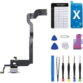 for iPhone X Charging Port Replacement OEM for iPhone 10 White Headphone Flex Cable Port Dock Connector USB Charge Assembly Microphone Antanna with Repair Tool Kit for A1865 A1901 A1902