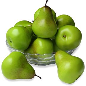 9Pcs Fake Pear Artificial Fruit Decoration Plastics Simulation Faux Pears Fruits Lifelike Ornaments For Home Kitcher Table Holiday Party Decorate Fruits Bowl Photography Props Display Decor(Yellow)