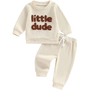 aporake Baby Boy Clothes Fall Winter Outfits Embroidered Long Sleeve Sweatshirt Tops Pants Set Halloween Waffle Knit Clothing