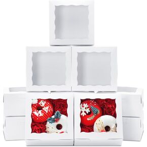 100pcs Cookie Boxes 4x4x2 Inch: Bakery Boxes with Window Dessert Treat Boxes Chocolate Covered Strawberries Boxes for Christmas Valentine's Mother's Day