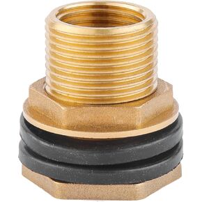 Bulkhead Fitting, Solid Brass, 3/4" NPT Female-1" NPT Male Water Tank Connector for Rain Barrels, Aquariums, Water Tanks, 2 Rubber Rings Stablizing