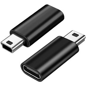 USB C to Mini USB Adapter 2 Pack, USB Type C Female to Mini USB 2.0 Type-B Male Adapter, Support Charging and Data Transfer, Compatible Digital Camera, MP3 Player, Dash Cam and More, Black