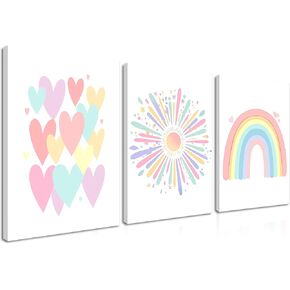 Baby Boy Nursery Canvas Wall Art Set of 3, Blue Elephant Moon and Stars Picture Wall Decor Painting, Cute Animal Baby Girl Nursery Posters Prints for Kids Room Bedroom 12x16 In Framed