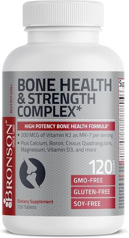 Bronson Bone Health & Strength Complex* High Potency Formula 200 MCG of Vitamin K2 as MK7, Plus Calcium, Boron, Cissus Quadrangularis, Magnesium, Vitamin D3, and More - Non-GMO, 60 Tablets in Saudi Arabia