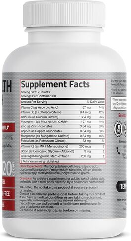 Bronson Bone Health & Strength Complex* High Potency Formula 200 MCG of Vitamin K2 as MK7, Plus Calcium, Boron, Cissus Quadrangularis, Magnesium, Vitamin D3, and More - Non-GMO, 60 Tablets in Saudi Arabia