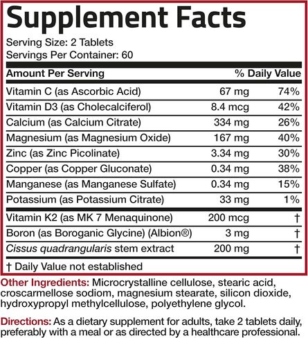 Bronson Bone Health & Strength Complex* High Potency Formula 200 MCG of Vitamin K2 as MK7, Plus Calcium, Boron, Cissus Quadrangularis, Magnesium, Vitamin D3, and More - Non-GMO, 60 Tablets in Saudi Arabia