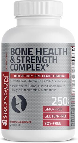 Bronson Bone Health & Strength Complex* High Potency Formula 200 MCG of Vitamin K2 as MK7, Plus Calcium, Boron, Cissus Quadrangularis, Magnesium, Vitamin D3, and More - Non-GMO, 60 Tablets in Saudi Arabia