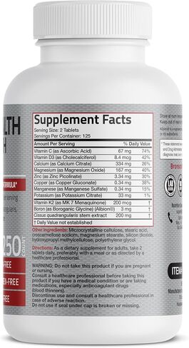 Bronson Bone Health & Strength Complex* High Potency Formula 200 MCG of Vitamin K2 as MK7, Plus Calcium, Boron, Cissus Quadrangularis, Magnesium, Vitamin D3, and More - Non-GMO, 60 Tablets in Saudi Arabia