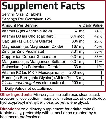 Bronson Bone Health & Strength Complex* High Potency Formula 200 MCG of Vitamin K2 as MK7, Plus Calcium, Boron, Cissus Quadrangularis, Magnesium, Vitamin D3, and More - Non-GMO, 60 Tablets in Saudi Arabia