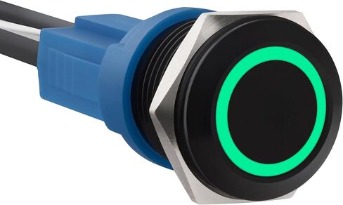 مفتاح زر ضغط ألومنيوم مؤقت LED 12-24V DC 20A 1NO On Off لثقب تركيب 0.63 بوصة مع مقبس سلك (1، أزرق، 19 مم) in Kuwait