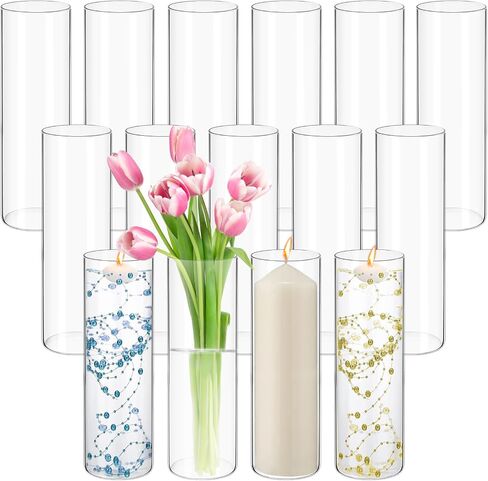 15 Pack Glass Cylinder Vases Clear Flower Vases 4 Inch, Glass Hurricane Candle Holder Wedding Decorations, Modern Floating Candle Vase for Party Home Decor(3.35 x 4 Inch) in Kuwait