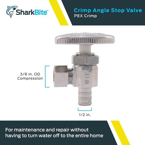 SharkBite 1/2 x 1/4 بوصة OD صمام إيقاف زاوية تجعيد الضغط، ربع دورة، تركيب السباكة النحاسية، أنبوب PEX، PE-RT، 23056LF in Saudi Arabia
