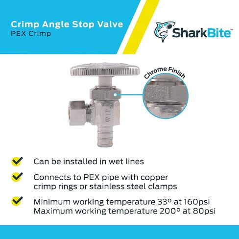 SharkBite 1/2 x 1/4 بوصة OD صمام إيقاف زاوية تجعيد الضغط، ربع دورة، تركيب السباكة النحاسية، أنبوب PEX، PE-RT، 23056LF in Saudi Arabia