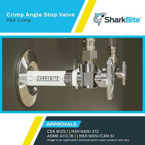 SharkBite 1/2 x 1/4 بوصة OD صمام إيقاف زاوية تجعيد الضغط، ربع دورة، تركيب السباكة النحاسية، أنبوب PEX، PE-RT، 23056LF in Saudi Arabia