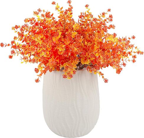 10 Bundles Artificial Fall Boxwood Shrubs, Faux Outdoor Indoor Plastic Plants UV Resistant No Fade Autumn Plants for Home Garden Patio Festival Thanksgiving Decoration (Green Orange) in Saudi Arabia