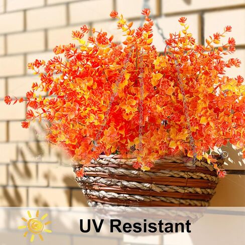 10 Bundles Artificial Fall Boxwood Shrubs, Faux Outdoor Indoor Plastic Plants UV Resistant No Fade Autumn Plants for Home Garden Patio Festival Thanksgiving Decoration (Green Orange) in Saudi Arabia