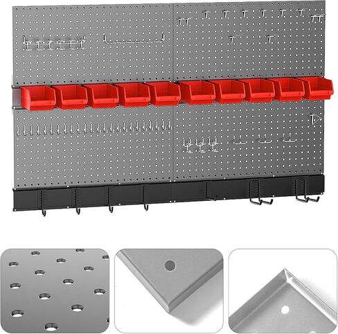 Metal Pegboard Wall Organizer for Garage 32 * 48in, 72PCS Pegboard Accessories Organizer Kit with Pegboard Bins, Hooks, Peg Locks, Pegboard Storage System for Workbench, Garage, Shop, Shed in Saudi Arabia