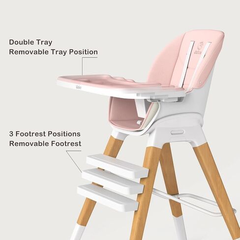 8 in 1 Highchair, Convertible Wooden Baby High Chair with Tray, Adjustable High Chair for Babies and Toddlers, Easy to Clean, Grow with Family|Booster|Learning Table|High Stool in Saudi Arabia