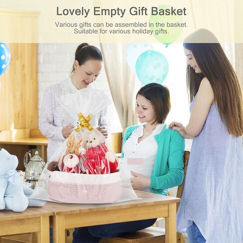 Small Woven Gift Basket with Bag & Ribbons, Light Pink | Cotton Rope, 13"x 9"x 5.5", Fits for Kids, Women & Men, Bedroom, Living Room, Nursery & Bathroom Storage, Cat & Dog Toy Boxes in Saudi Arabia