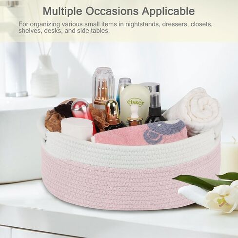 Small Woven Gift Basket with Bag & Ribbons, Light Pink | Cotton Rope, 13"x 9"x 5.5", Fits for Kids, Women & Men, Bedroom, Living Room, Nursery & Bathroom Storage, Cat & Dog Toy Boxes in Saudi Arabia