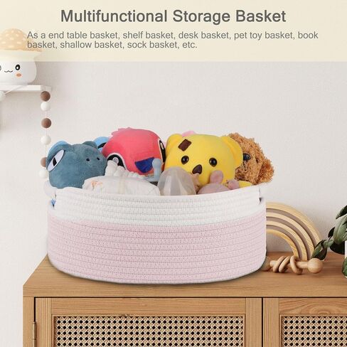 Small Woven Gift Basket with Bag & Ribbons, Light Pink | Cotton Rope, 13"x 9"x 5.5", Fits for Kids, Women & Men, Bedroom, Living Room, Nursery & Bathroom Storage, Cat & Dog Toy Boxes in Saudi Arabia