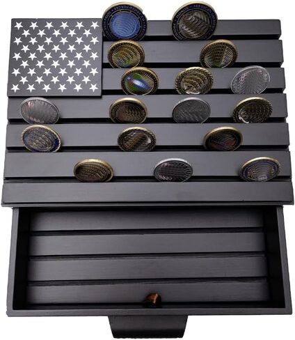 Challenge Coin Display Case, Wooden Military Coin Display Stand Rack Army Coins Holder 6 Rows with Removable Lid American Flag Coins Storage Box in Saudi Arabia