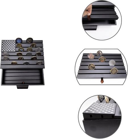 Challenge Coin Display Case, Wooden Military Coin Display Stand Rack Army Coins Holder 6 Rows with Removable Lid American Flag Coins Storage Box in Saudi Arabia