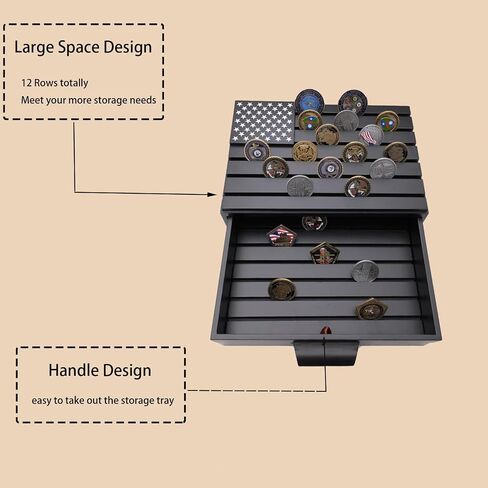 Challenge Coin Display Case, Wooden Military Coin Display Stand Rack Army Coins Holder 6 Rows with Removable Lid American Flag Coins Storage Box in Saudi Arabia