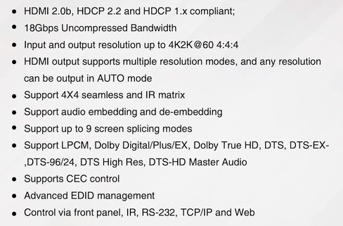 لا يوجد متاعب AV 4 مدخل 4 مخرج 2 × 2 جدار فيديو 4K 60 هرتز، معالج HDMI مصفوفة الجلاد، جهاز الربط عالي الدقة، فاصل أربعة يعرض مدخلات متعددة، عارض متعدد in Kuwait