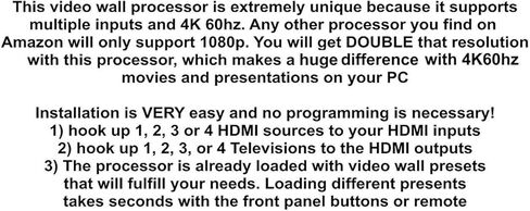 لا يوجد متاعب AV 4 مدخل 4 مخرج 2 × 2 جدار فيديو 4K 60 هرتز، معالج HDMI مصفوفة الجلاد، جهاز الربط عالي الدقة، فاصل أربعة يعرض مدخلات متعددة، عارض متعدد in Kuwait