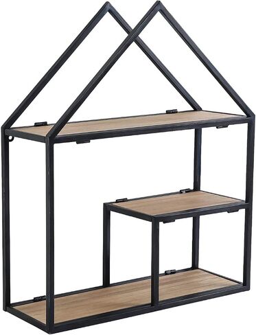 Industrial Style Round Wall Shelves, 3 Tier Decorative Floating Ledge Shelves, Wall Mounted Metal Bracket Wooden Display Hanging Shelf in Saudi Arabia