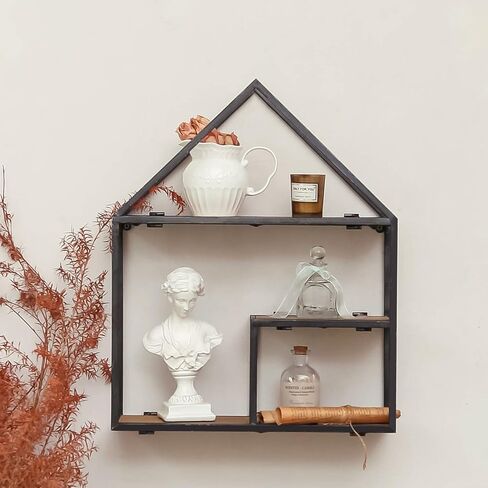 Industrial Style Round Wall Shelves, 3 Tier Decorative Floating Ledge Shelves, Wall Mounted Metal Bracket Wooden Display Hanging Shelf in Saudi Arabia