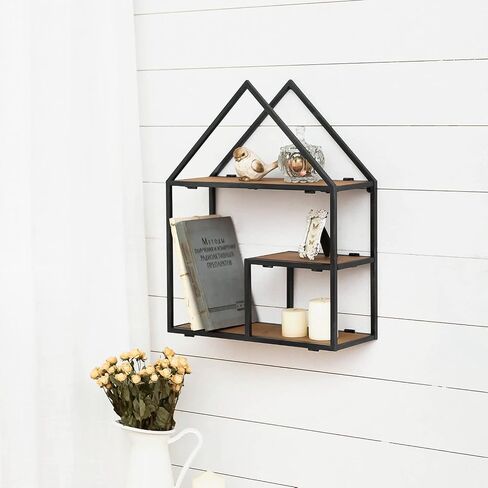 Industrial Style Round Wall Shelves, 3 Tier Decorative Floating Ledge Shelves, Wall Mounted Metal Bracket Wooden Display Hanging Shelf in Saudi Arabia
