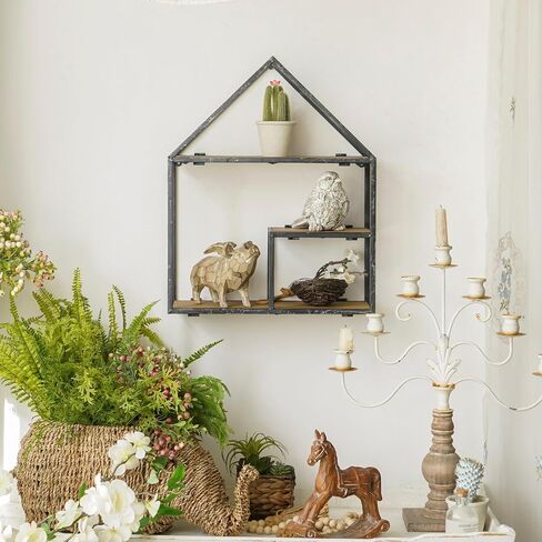 Industrial Style Round Wall Shelves, 3 Tier Decorative Floating Ledge Shelves, Wall Mounted Metal Bracket Wooden Display Hanging Shelf in Saudi Arabia